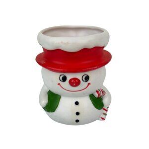 Lefton Snowman Bisque Ceramic Candle Holder Vintage Chistmas Holiday Decor